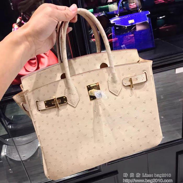HERMES愛馬仕 鉑金包 Birkin 30 南非原產KK級鴕鳥皮 頂級工藝 斑鳩灰 手縫蠟線 手提包  Ama1239